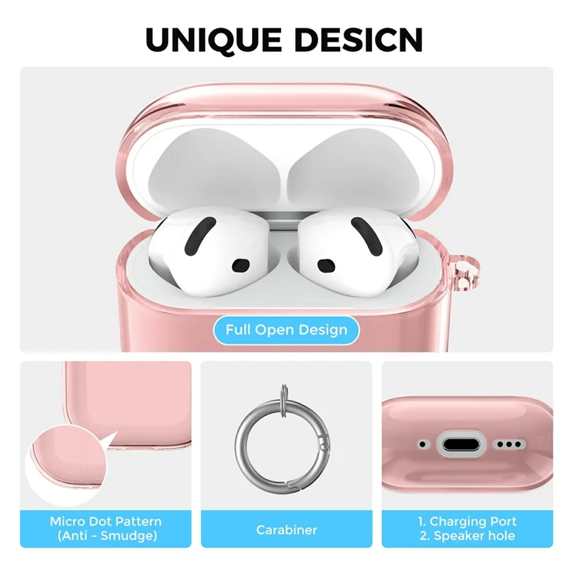 AHASTYLE WG164 Pour Étui AirPods 4 Conception Séparée Housse de Écouteurs en TPU avec Kit de Nettoyage et Mousqueton - Rose