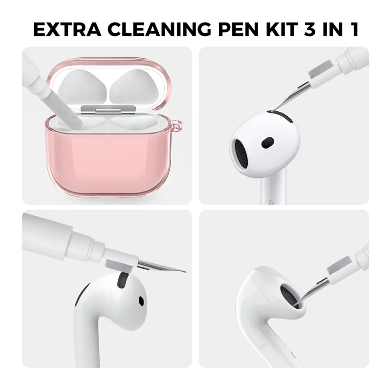 AHASTYLE WG164 Pour Étui AirPods 4 Conception Séparée Housse de Écouteurs en TPU avec Kit de Nettoyage et Mousqueton - Rose