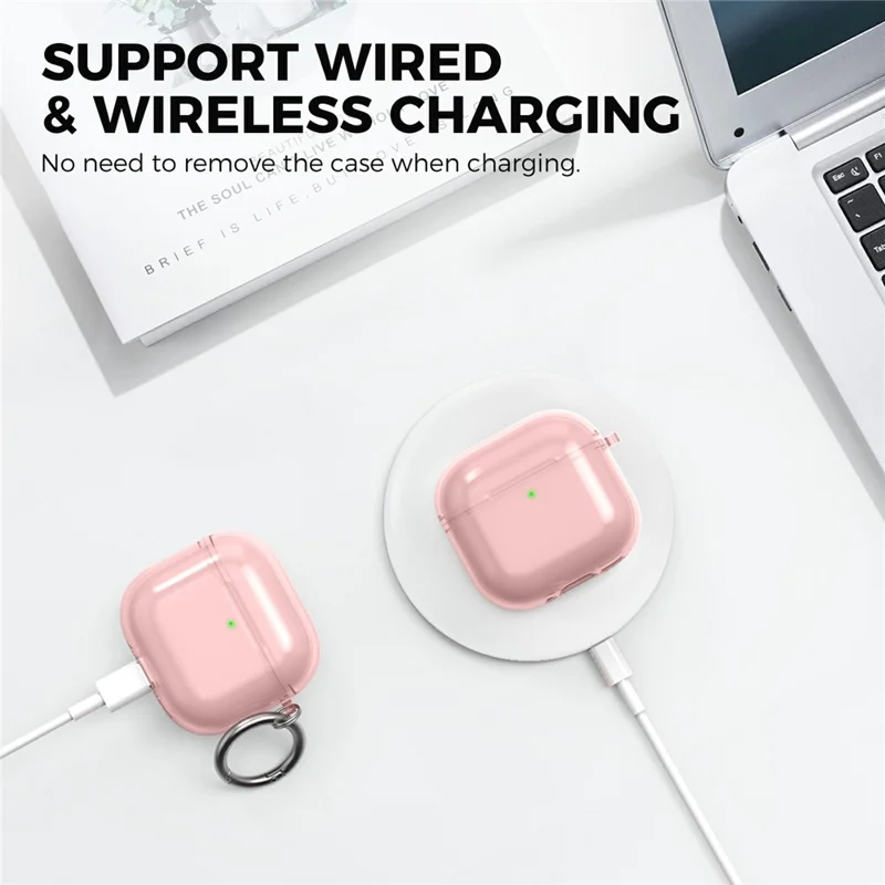 AHASTYLE WG164 Pour Étui AirPods 4 Conception Séparée Housse de Écouteurs en TPU avec Kit de Nettoyage et Mousqueton - Rose