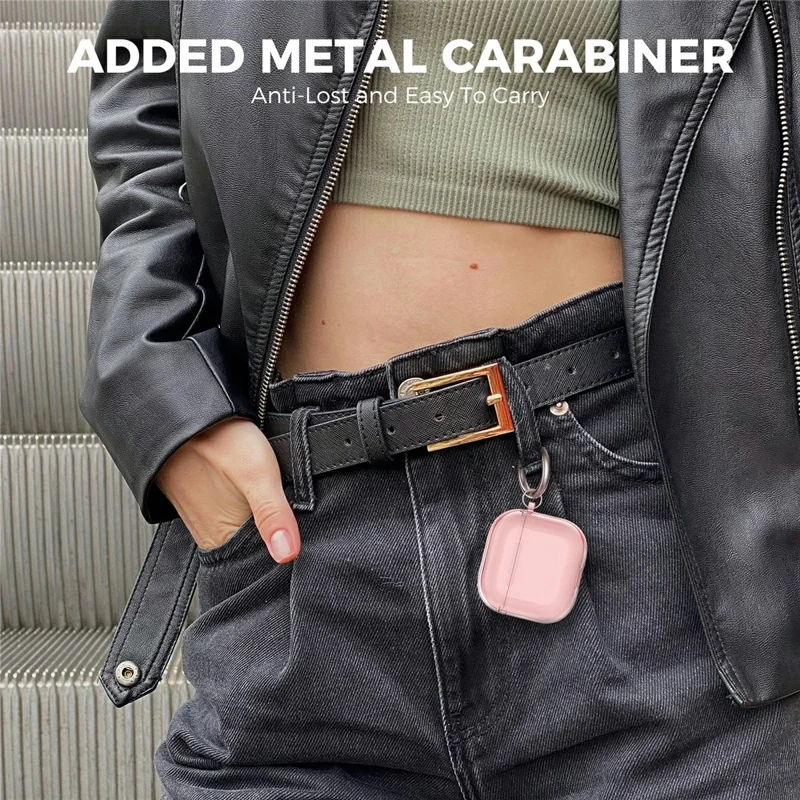 AHASTYLE WG164 Pour Étui AirPods 4 Conception Séparée Housse de Écouteurs en TPU avec Kit de Nettoyage et Mousqueton - Rose