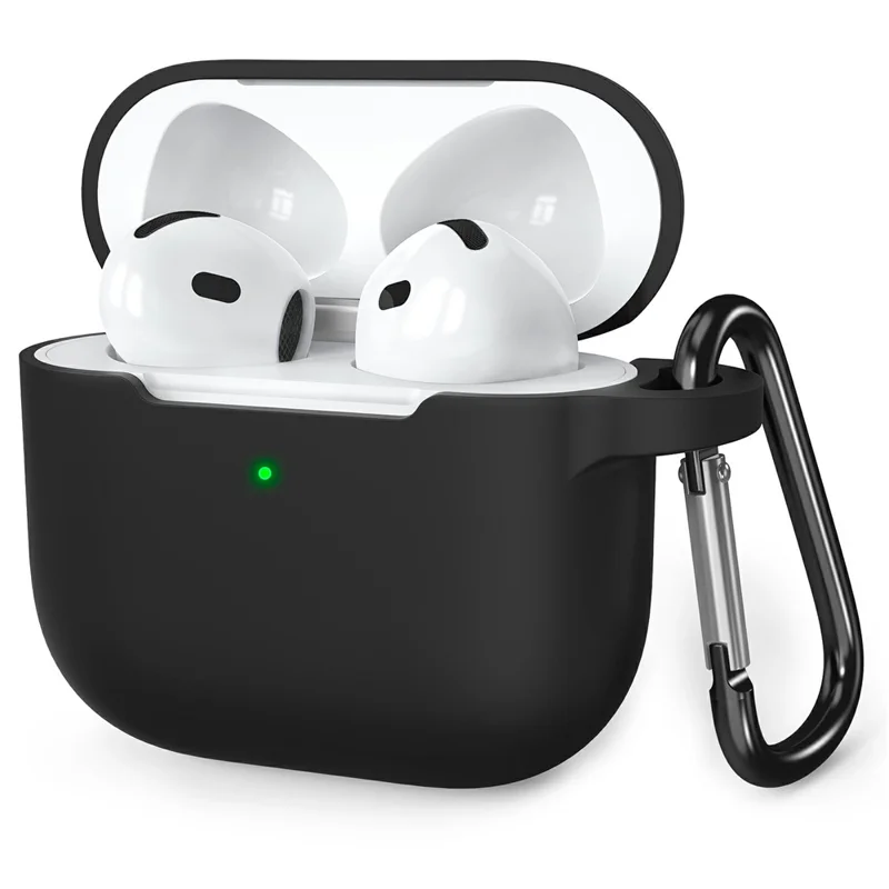 AHASTYLE WE36 For AirPods 4 Case Silicone Earbuds Protective Cover with Carabiner - Black