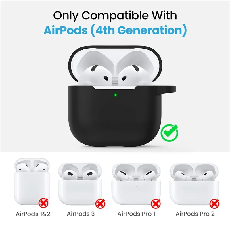 AHASTYLE WE36 For AirPods 4 Case Silicone Earbuds Protective Cover with Carabiner - Black