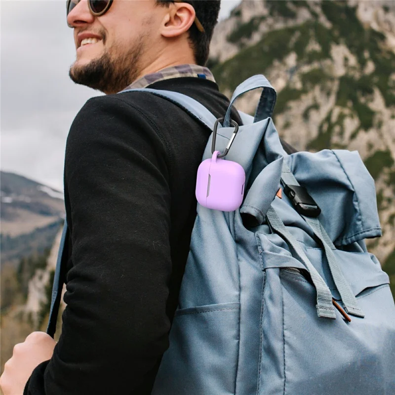 AHASTYLE WE36 For AirPods 4 Case Silicone Earbuds Protective Cover with Carabiner - Purple