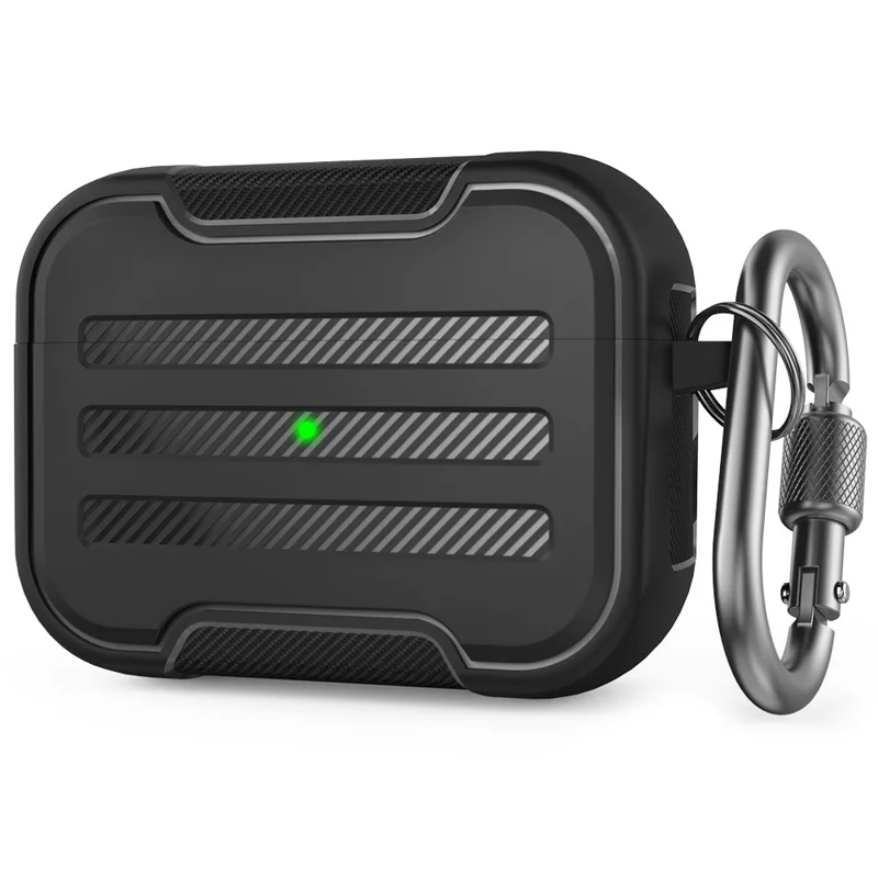 AHASTYLE PT115-PRO1 Für AirPods Pro Silikon-Hülle Kopfhörer Schutzhülle mit Karabiner - Schwarz