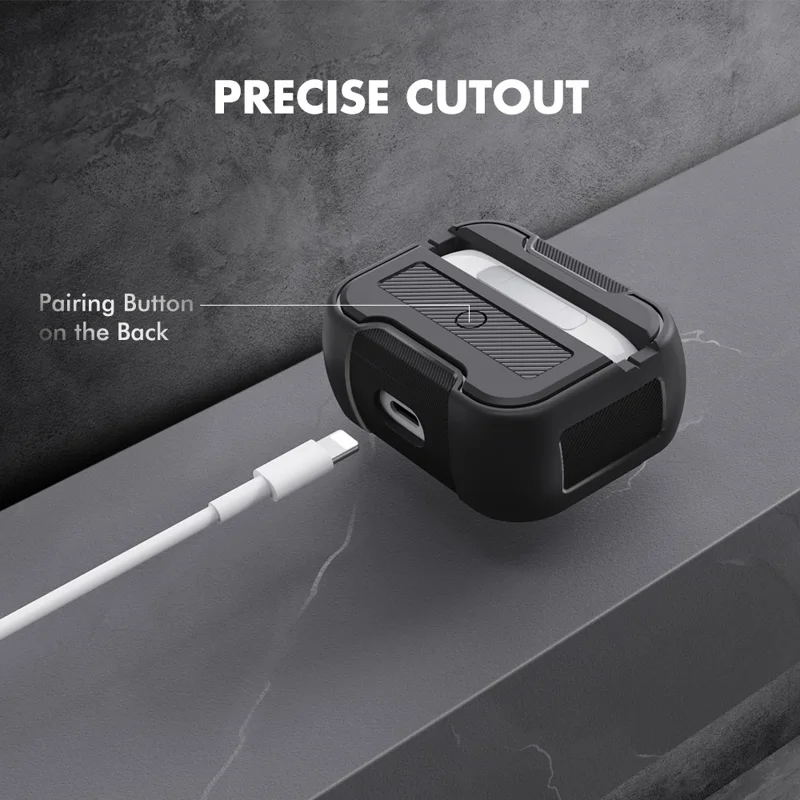 AHASTYLE PT115-PRO1 Für AirPods Pro Silikon-Hülle Kopfhörer Schutzhülle mit Karabiner - Schwarz