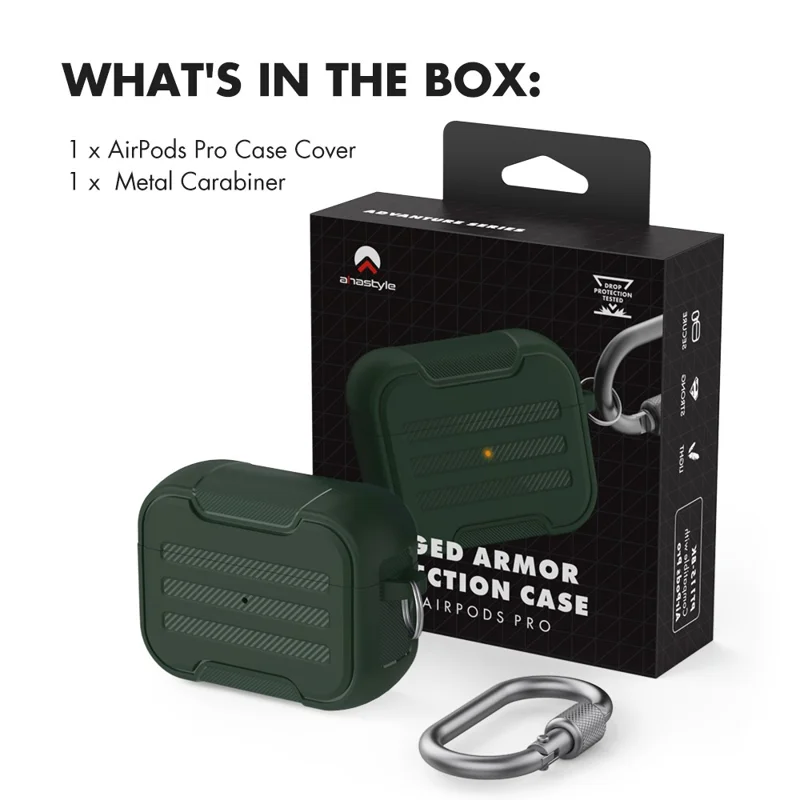 AHASTYLE PT115-PRO1 Custodia in Silicone per AirPods Pro con Moschettone - Verde