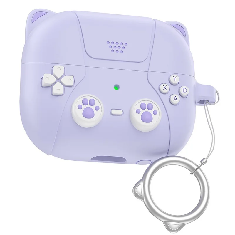 AHASTYLE WG160 For Samsung Galaxy Buds3 / Buds3 Pro Cartoon Cat Ears Silicone Protective Case with Hanging Hook - Purple