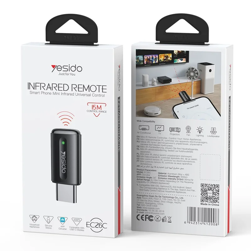 YESIDO EC26C Type C Universal Infrared Controller Smart Phone Remote for Apple Android Huawei