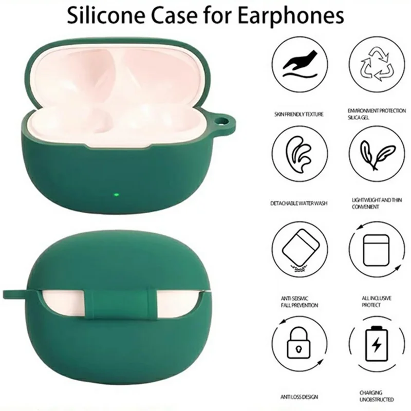 Capa de Silicone para Fones de Ouvido Sem Fio Edifier X5 Evo com Fivela Anti-Perda - Verde Escuro