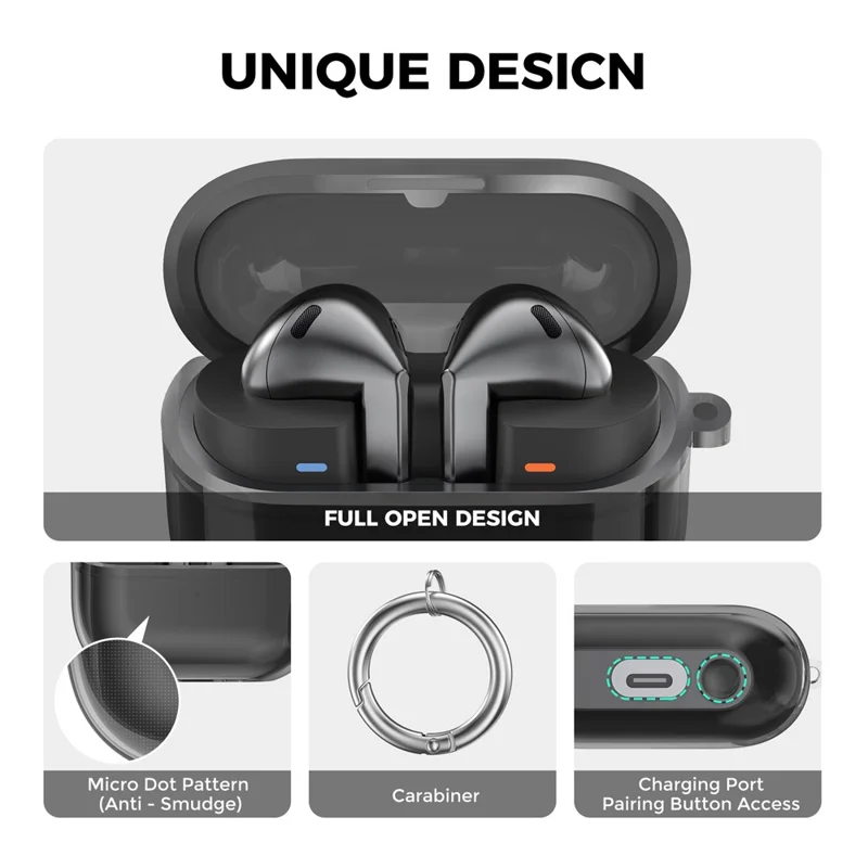 AHASTYLE WG162 For Samsung Galaxy Buds3 / Buds3 Pro Clear TPU Earphone Protective Cover with Ring Hook - Transparent Black