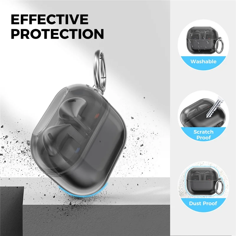 AHASTYLE WG162 For Samsung Galaxy Buds3 / Buds3 Pro Clear TPU Earphone Protective Cover with Ring Hook - Transparent Black