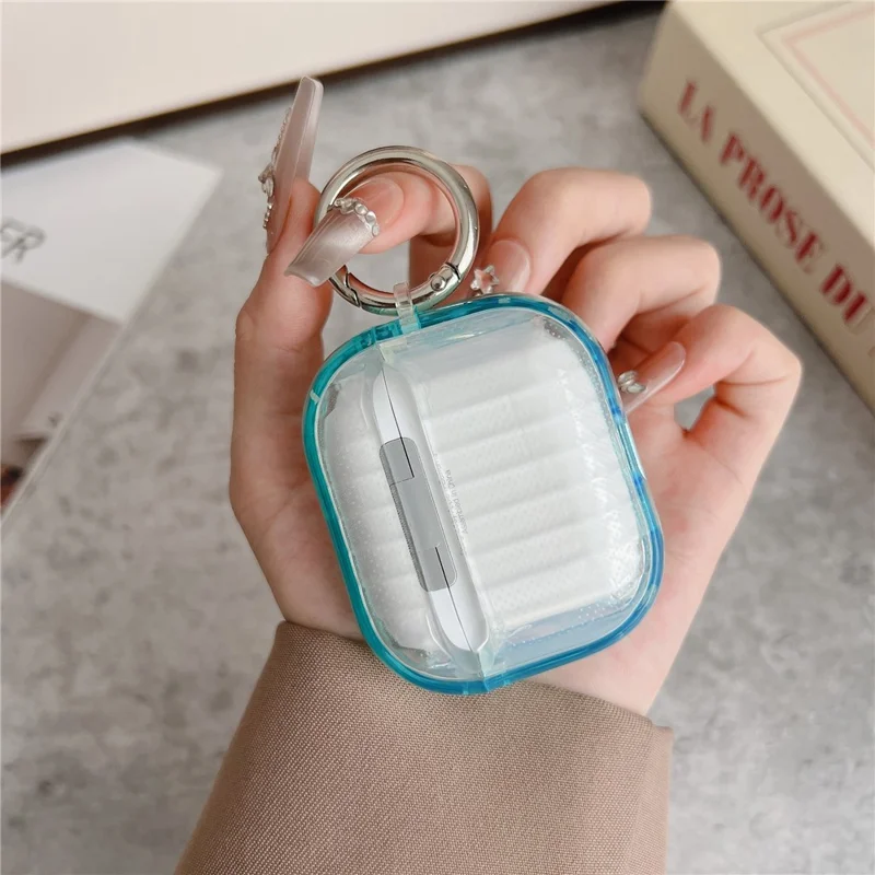 For AirPods 5 / 4 Shell Texture Lock Buckle Protective Case PC TPU Earphone Cover - Transparent Pink + Transparent