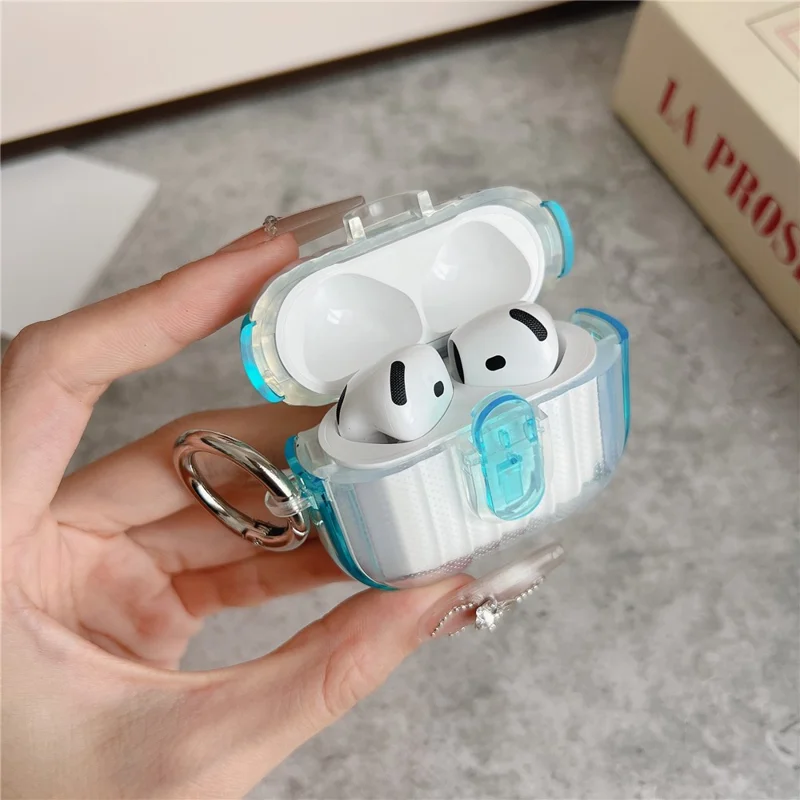 For AirPods 5 / 4 Shell Texture Lock Buckle Protective Case PC TPU Earphone Cover - Transparent Pink + Transparent