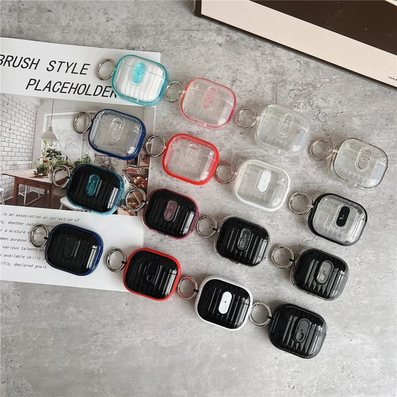 For AirPods 5 / 4 Shell Texture Lock Buckle Protective Case PC TPU Earphone Cover - Transparent Pink + Transparent