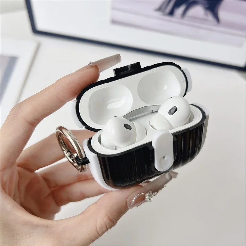 For Apple AirPods Pro 2 Shell Texture Lock Buckle Protective Case PC TPU Earphone Cover - Red + Bright Black