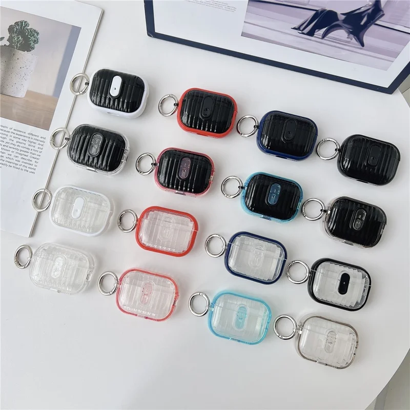 For Apple AirPods Pro 2 Shell Texture Lock Buckle Protective Case PC TPU Earphone Cover - Red + Bright Black