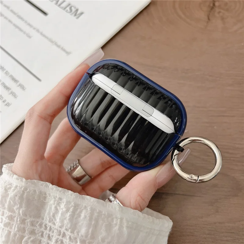 Para Apple AirPods Pro Funda Textura Hebilla Protectora Carcasa PC TPU Auricular Cubierta - Azul + Negro Brillante
