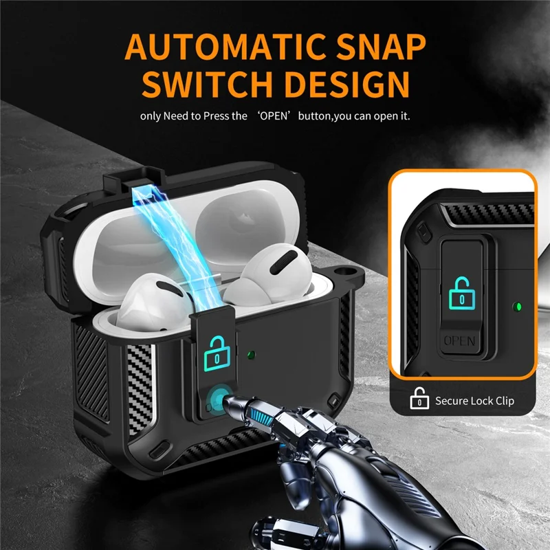 Custodia per Apple AirPods Pro Compatibile con MagSafe, Cover per Auricolari in TPU e PC con Moschettone / Supporto - Nero / Verde
