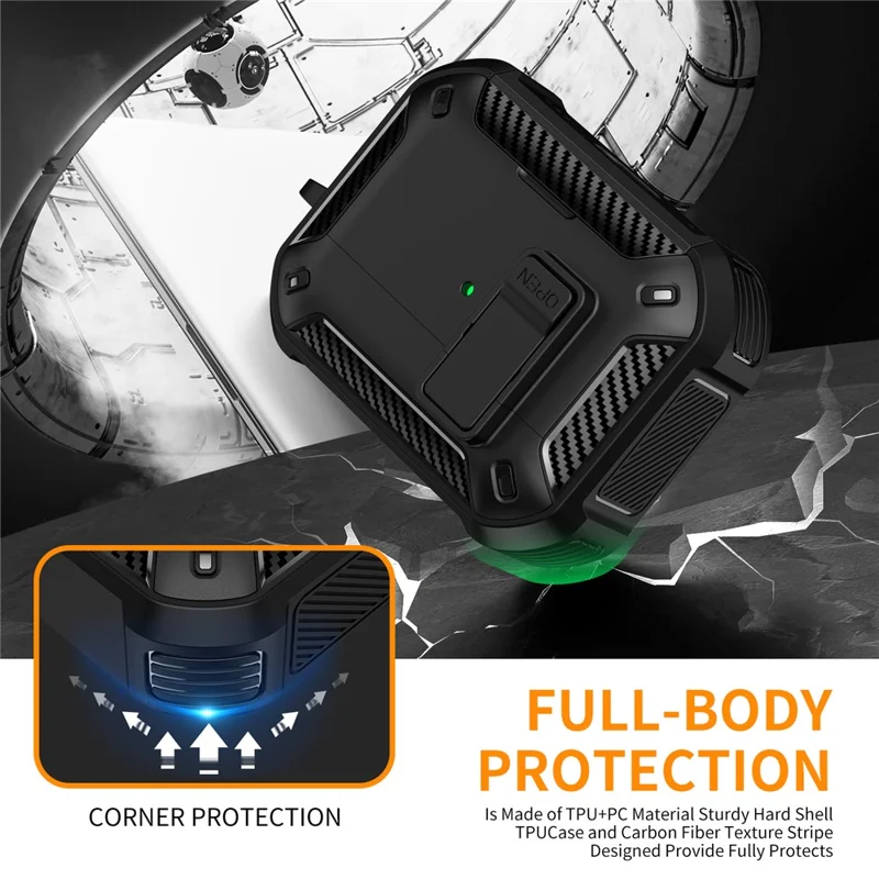 For AirPods Pro 2 Case Compatible with MagSafe TPU PC Earbuds Cover with Carabiner  /  Stand - Black
