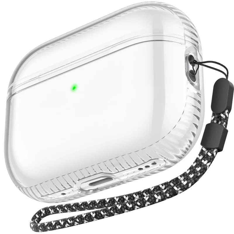 AHASTYLE WG94-2 For AirPods Pro 2 Transparent TPU Case Wireless Earphone Shockproof Protective Cover with Lanyard - Transparent