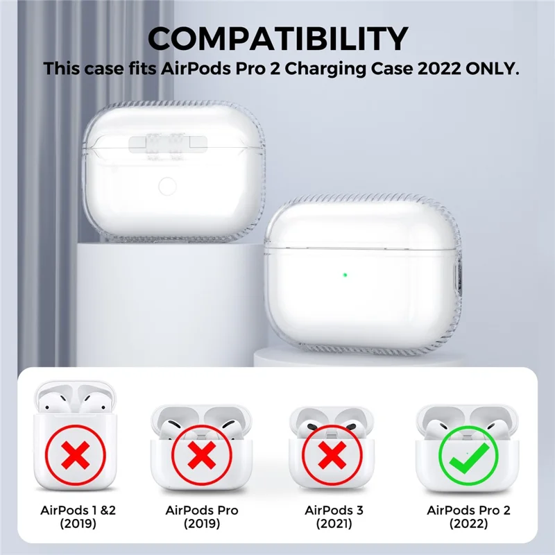 AHASTYLE WG94-2 For AirPods Pro 2 Transparent TPU Case Wireless Earphone Shockproof Protective Cover with Lanyard - Transparent