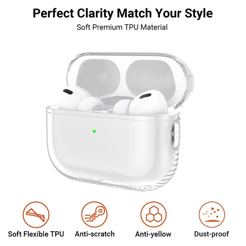 AHASTYLE WG94-2 For AirPods Pro 2 Transparent TPU Case Wireless Earphone Shockproof Protective Cover with Lanyard - Transparent