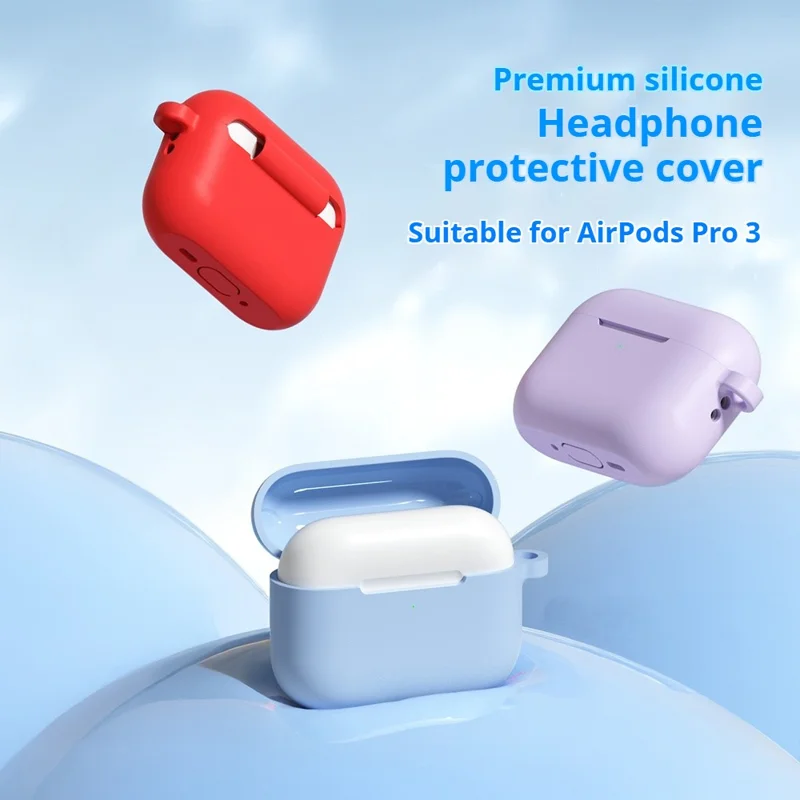 For AirPods Pro 3 Silicone Case Soft Wireless Earbud Organizer Cover with Carabiner - Lavender Grey