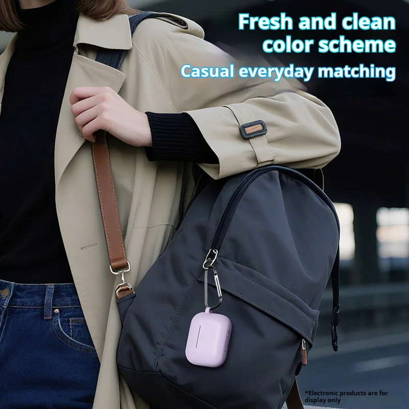 For AirPods Pro 3 Silicone Case Soft Wireless Earbud Organizer Cover with Carabiner - Lavender Grey