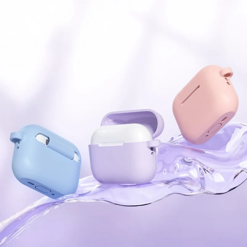 For AirPods Pro 3 Silicone Case Soft Wireless Earbud Organizer Cover with Carabiner - Lavender Grey