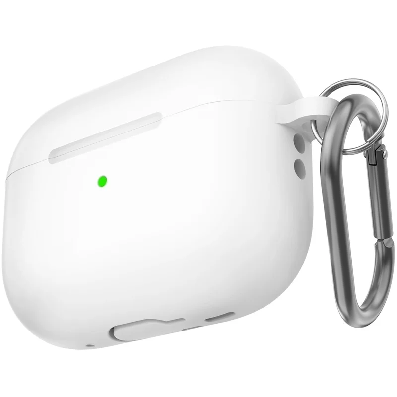 AHASTYLE CS14 For AirPods Pro 2 Silicone Case Earphone Protective Cover with Carabiner / Lanyard - White