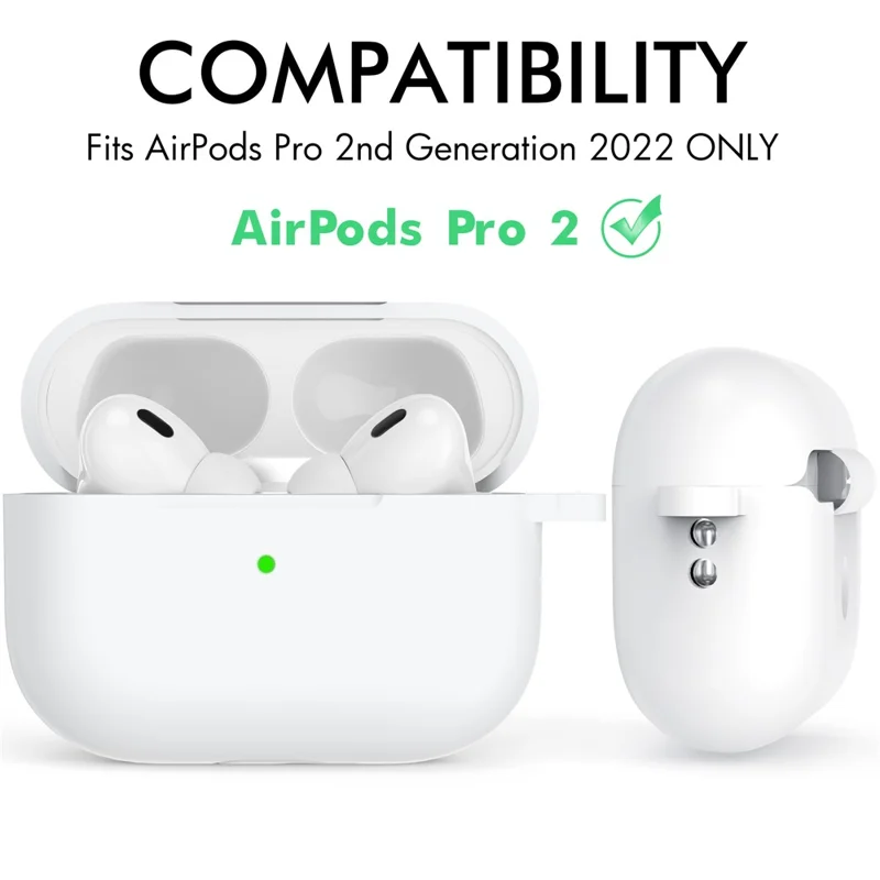 AHASTYLE CS14 For AirPods Pro 2 Silicone Case Earphone Protective Cover with Carabiner / Lanyard - White