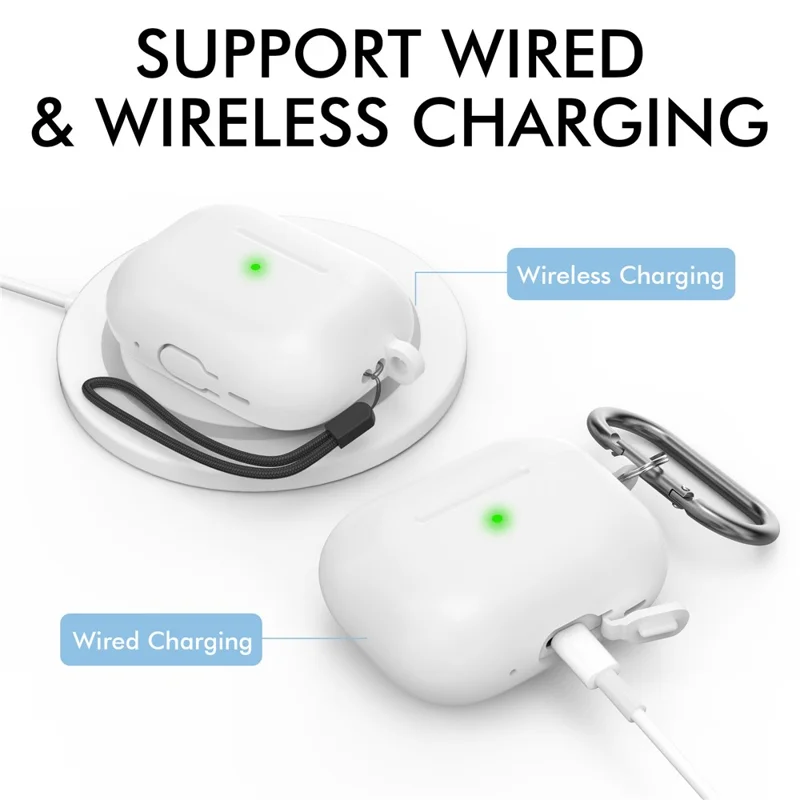 AHASTYLE CS14 For AirPods Pro 2 Silicone Case Earphone Protective Cover with Carabiner / Lanyard - White