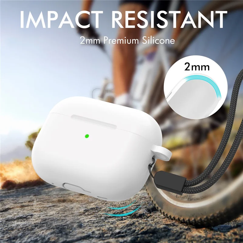 AHASTYLE CS14 For AirPods Pro 2 Silicone Case Earphone Protective Cover with Carabiner / Lanyard - White
