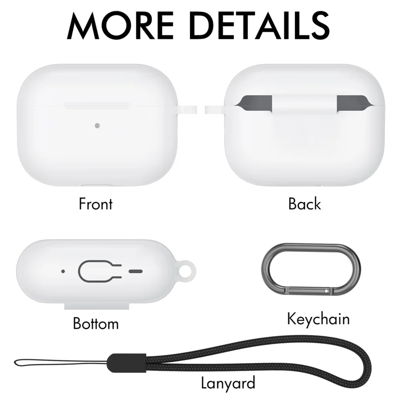AHASTYLE CS14 For AirPods Pro 2 Silicone Case Earphone Protective Cover with Carabiner / Lanyard - White