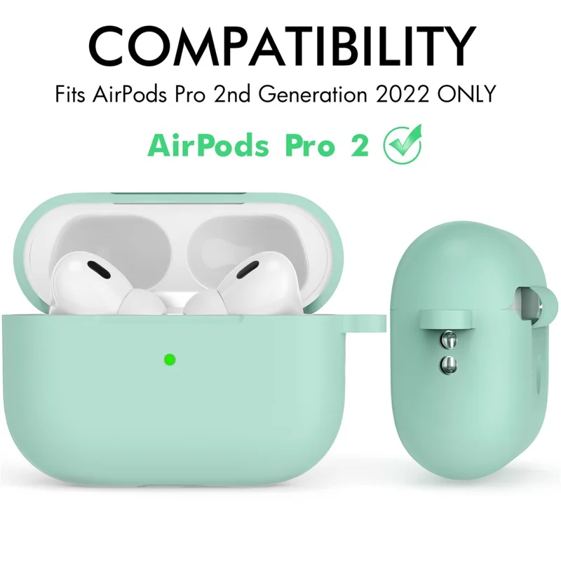 AHASTYLE CS14 For AirPods Pro 2 Silicone Case Earphone Protective Cover with Carabiner / Lanyard - Mint Green
