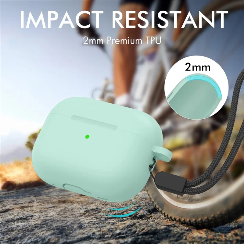 AHASTYLE CS14 For AirPods Pro 2 Silicone Case Earphone Protective Cover with Carabiner / Lanyard - Mint Green