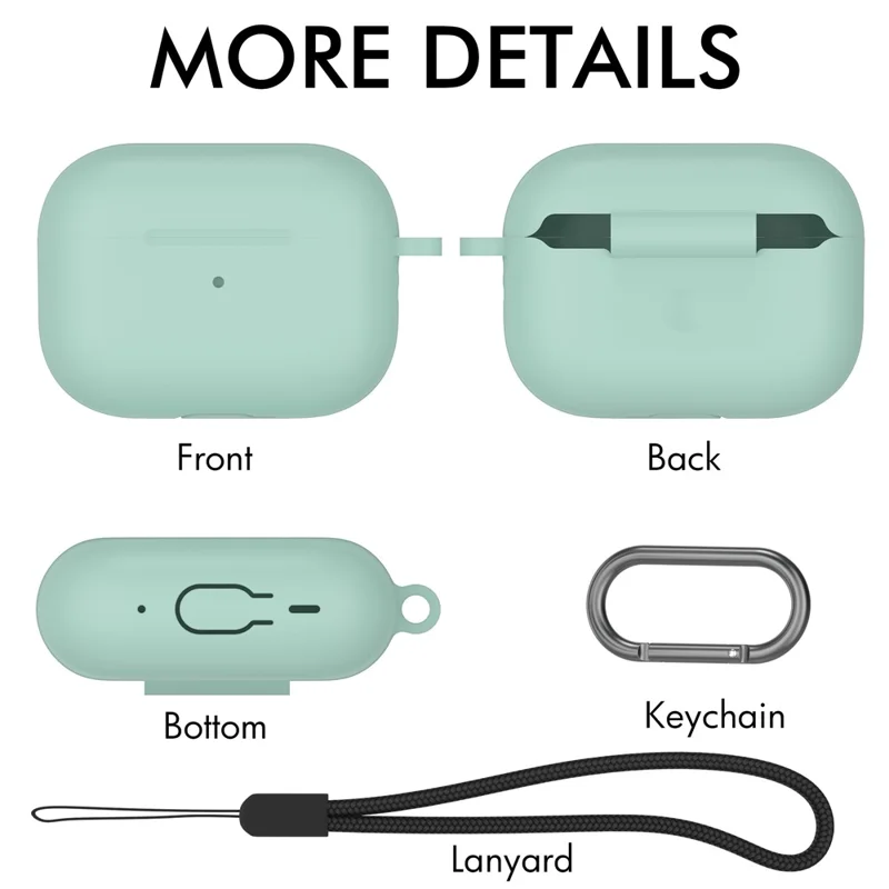 AHASTYLE CS14 For AirPods Pro 2 Silicone Case Earphone Protective Cover with Carabiner / Lanyard - Mint Green
