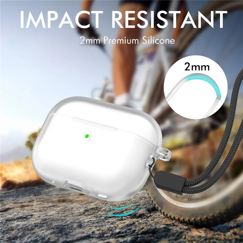 AHASTYLE CS14 For AirPods Pro 2 Silicone Case Earphone Protective Cover with Carabiner / Lanyard - Transparent