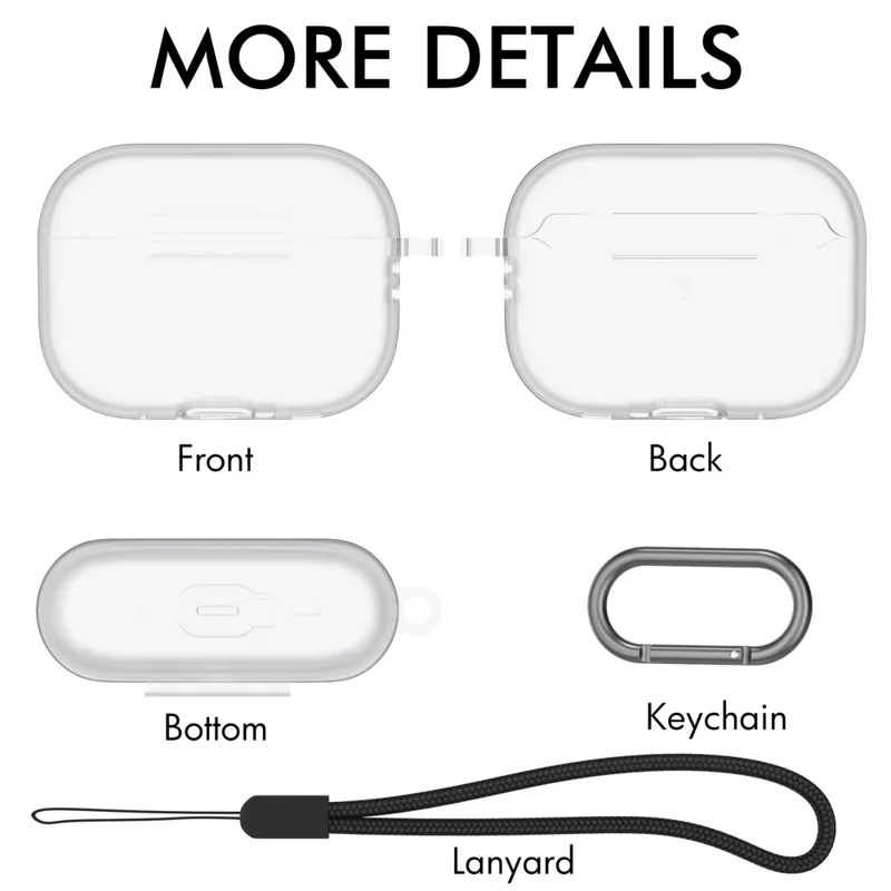 AHASTYLE CS14 For AirPods Pro 2 Silicone Case Earphone Protective Cover with Carabiner / Lanyard - Transparent
