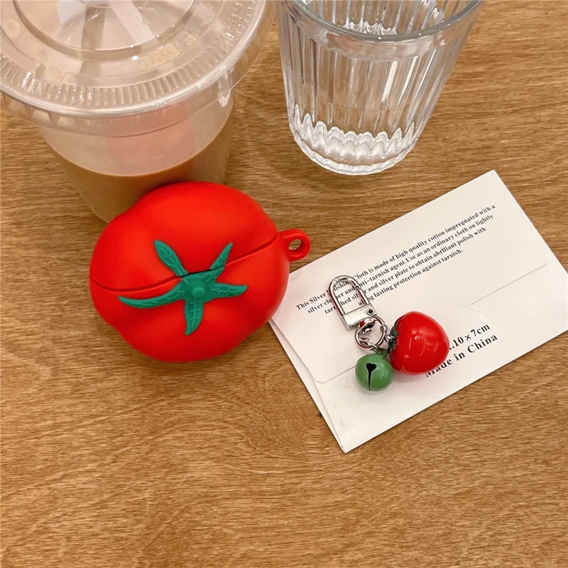 Silicone Case for Apple AirPods with Wireless Charging Case (2019)  /  AirPods with Charging Case (2019)  /  (2016) Cute Tomato Shape with Pendant