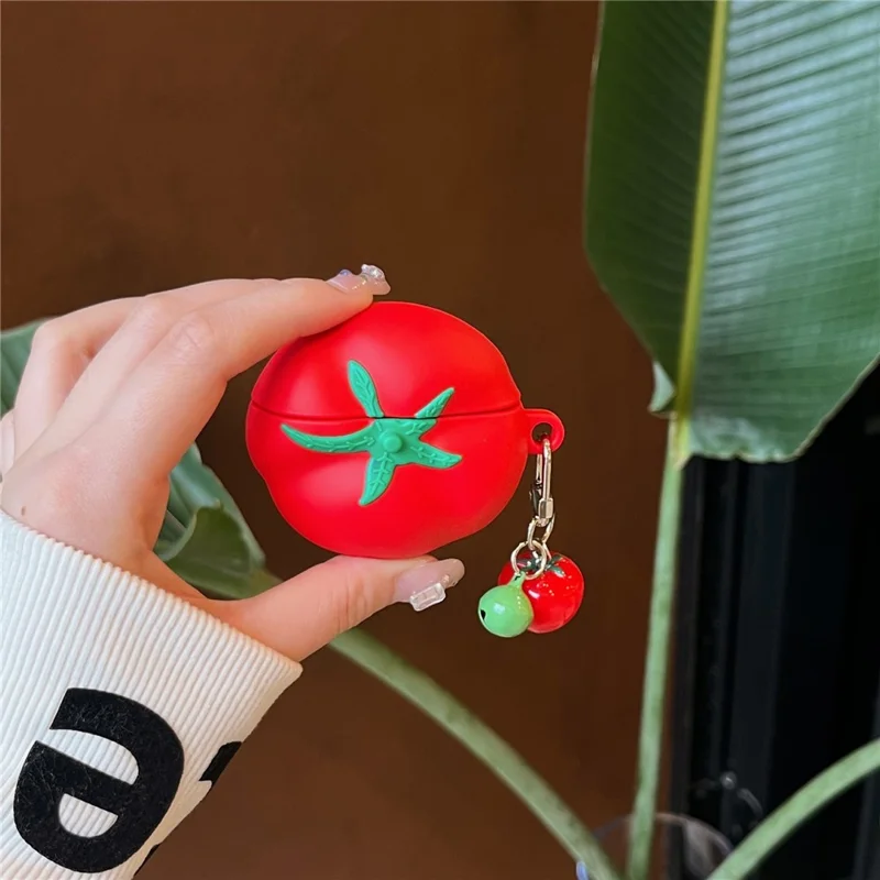 Silicone Case for Apple AirPods with Wireless Charging Case (2019)  /  AirPods with Charging Case (2019)  /  (2016) Cute Tomato Shape with Pendant