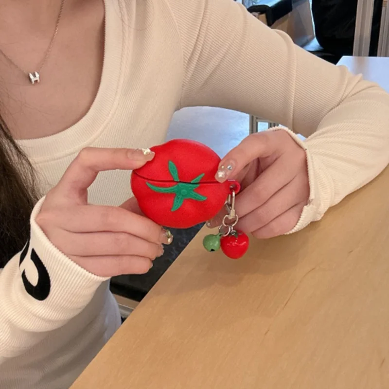 Silicone Case for Apple AirPods with Wireless Charging Case (2019)  /  AirPods with Charging Case (2019)  /  (2016) Cute Tomato Shape with Pendant
