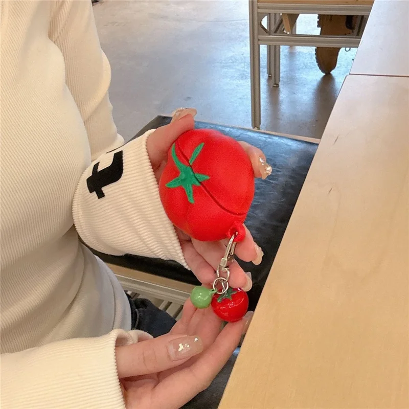 Silicone Case for Apple AirPods with Wireless Charging Case (2019)  /  AirPods with Charging Case (2019)  /  (2016) Cute Tomato Shape with Pendant