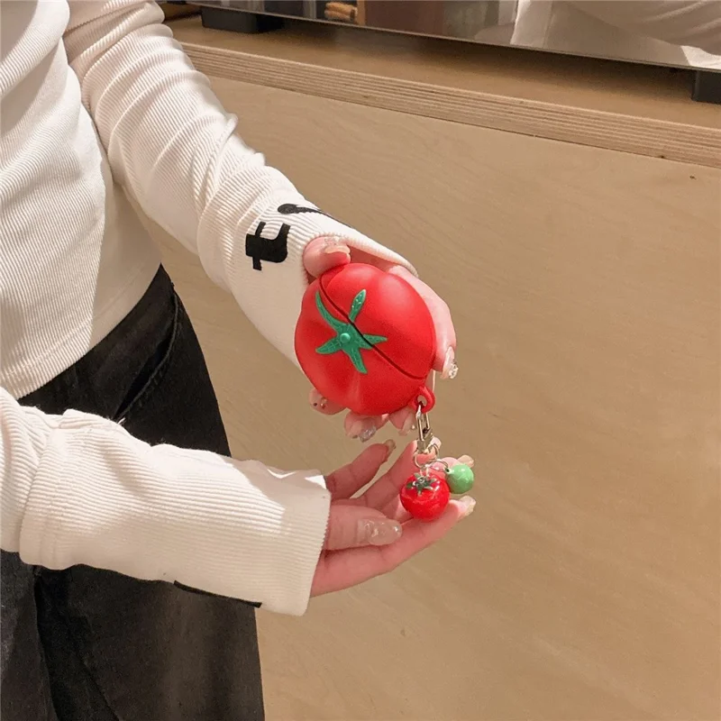 Silicone Case for Apple AirPods with Wireless Charging Case (2019)  /  AirPods with Charging Case (2019)  /  (2016) Cute Tomato Shape with Pendant