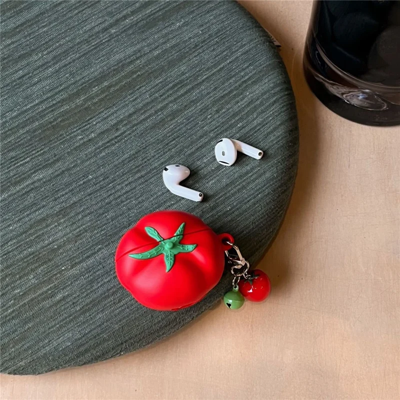 For Apple AirPods 4 Cute Tomato Shape Silicone Protective Case with Pendant Dust Proof Earphone Cover