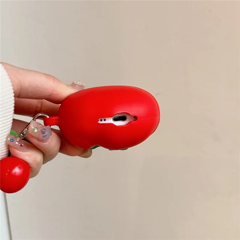 For Apple AirPods 4 Cute Tomato Shape Silicone Protective Case with Pendant Dust Proof Earphone Cover