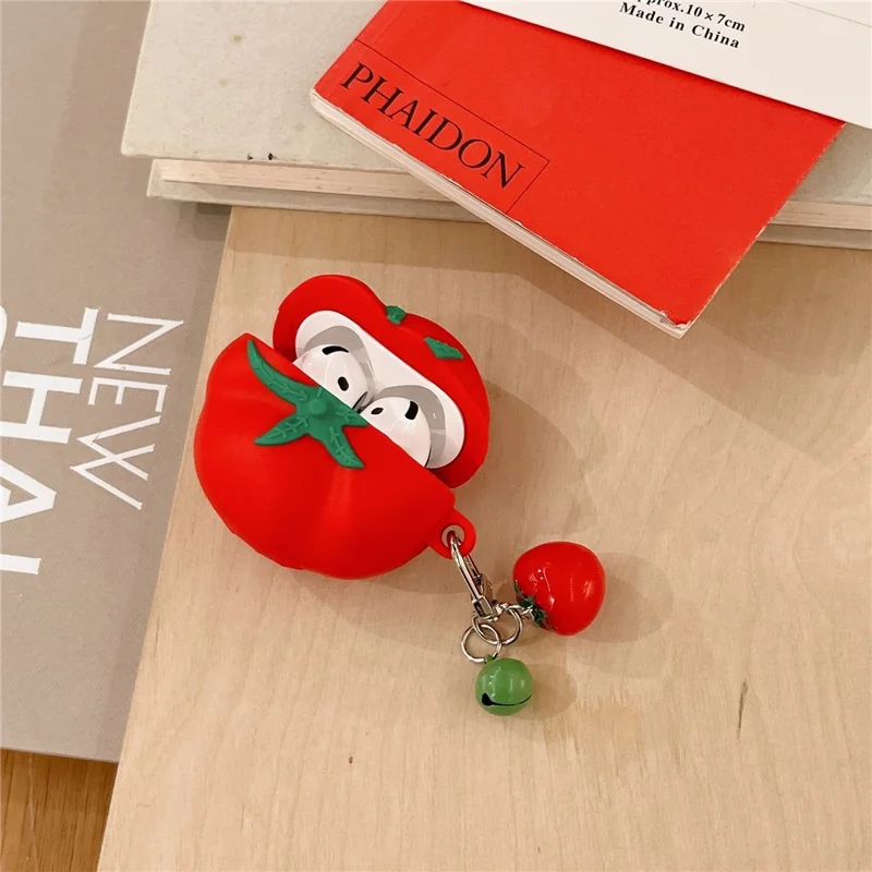 For Apple AirPods 4 Cute Tomato Shape Silicone Protective Case with Pendant Dust Proof Earphone Cover