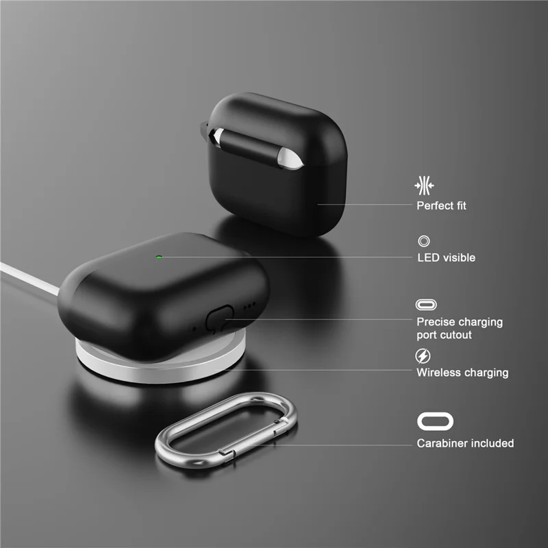 For AirPods Pro 3 Silicone Case Earphone Protective Cover with Carabiner - Black