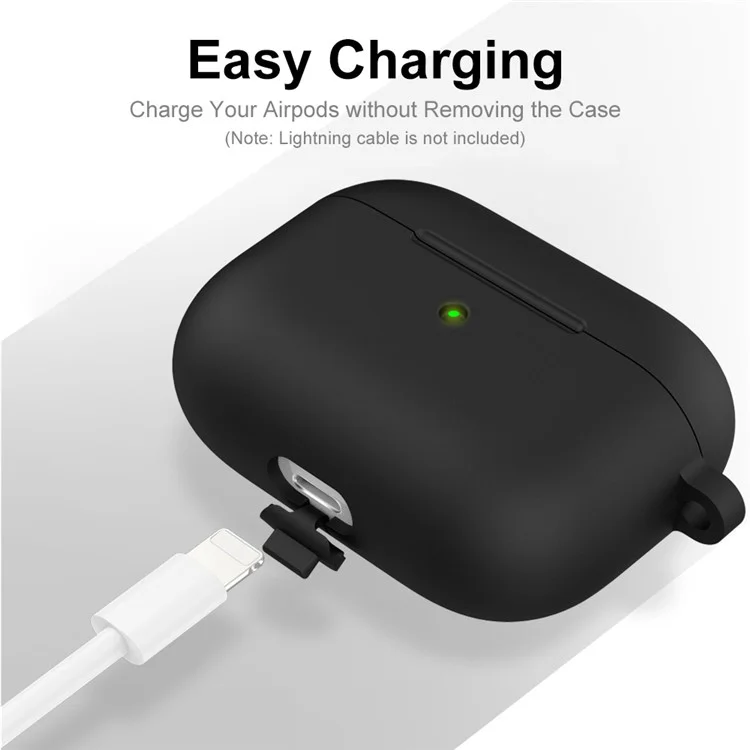 ENKAY HAT PRINCE Funda de silicona gruesa a prueba de golpes Protector inalámbrico Bluetooth de auriculares con mosquetón para Apple AirPods Pro - Negro 