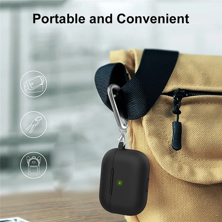 ENKAY HAT PRINCE Thick Silicone Shockproof Cover Wireless Bluetooth Earphone Protector with Carabiner for Apple AirPods Pro - Black